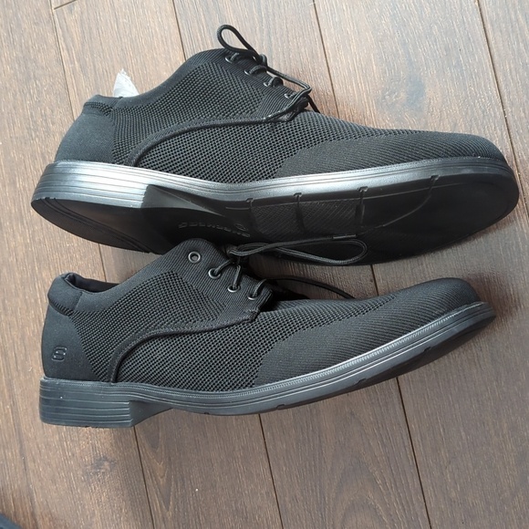 Skechers Caswell Aleno Black Knit Lace Oxford Dress Shoes 65127EWW Mens 15 Wide - Picture 6 of 15